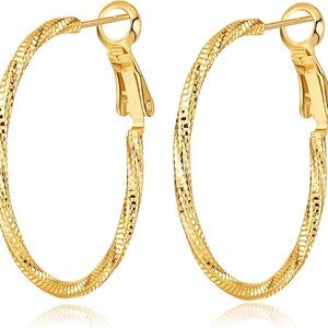 Big Gold Hoop Earrings Dainty Sterling Silver Post Twist Hypoallergenic 30mm